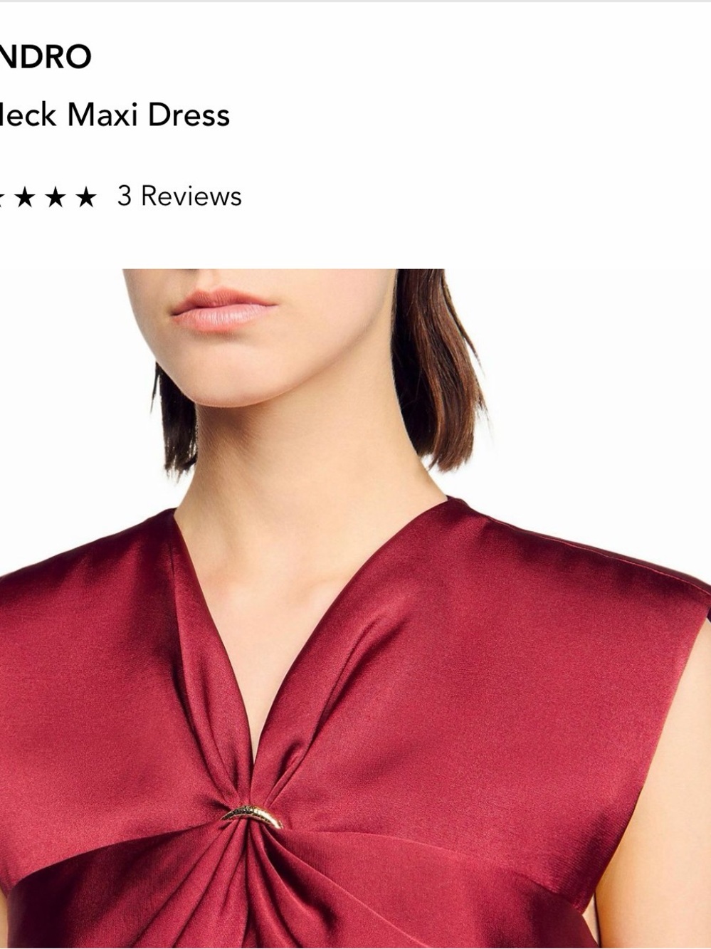 Sandro Satin Burgundy Twist-Front Maxi Dress